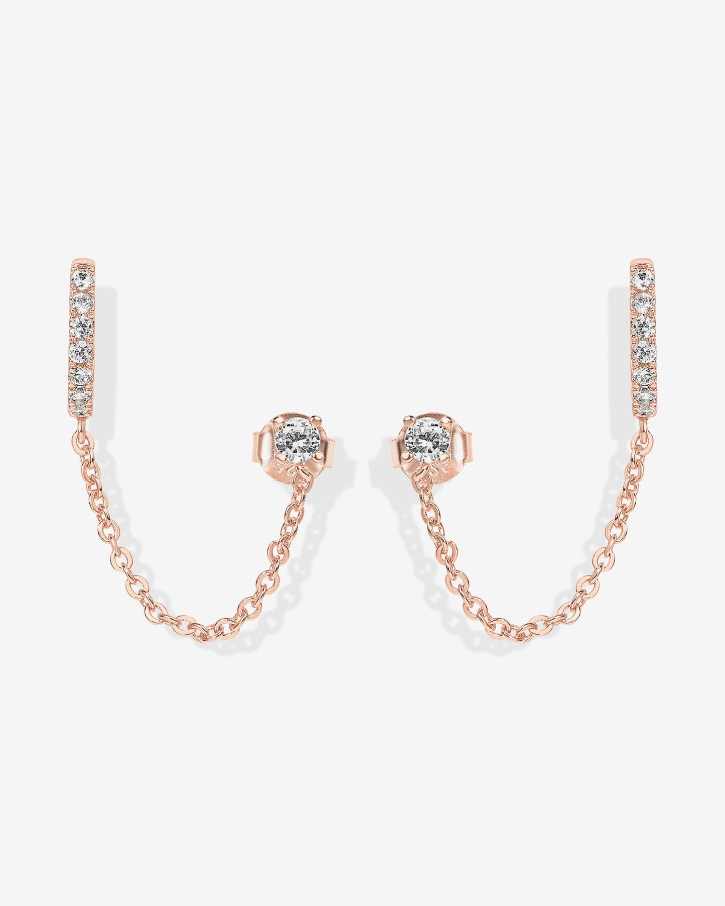 Chained Huggie Hoop with CZ Stud