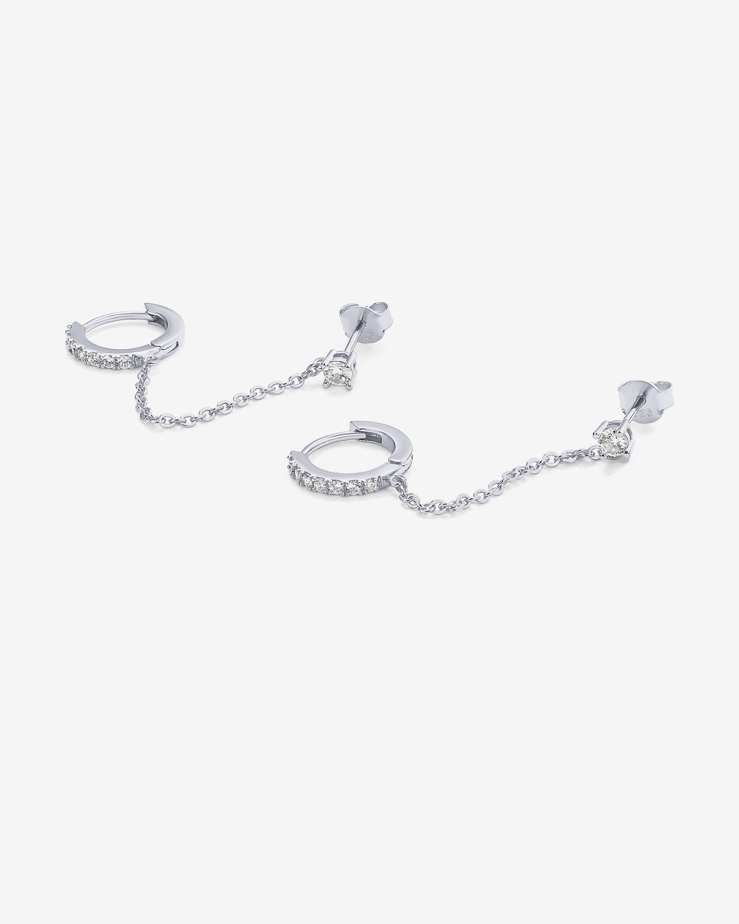 Chained Huggie Hoop with CZ Stud