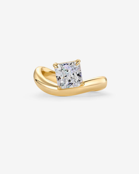 Square Cubic Zirconia Solitaire Wavy Ring