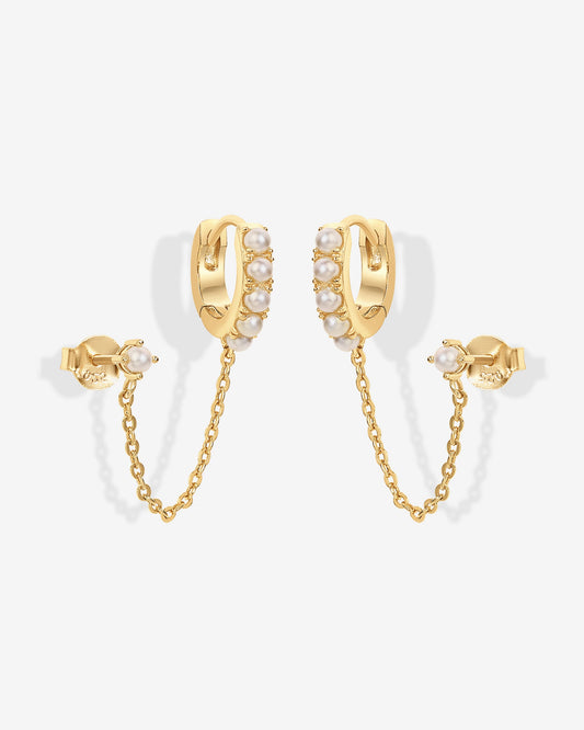 Pearled Chained Huggie Hoop with Stud