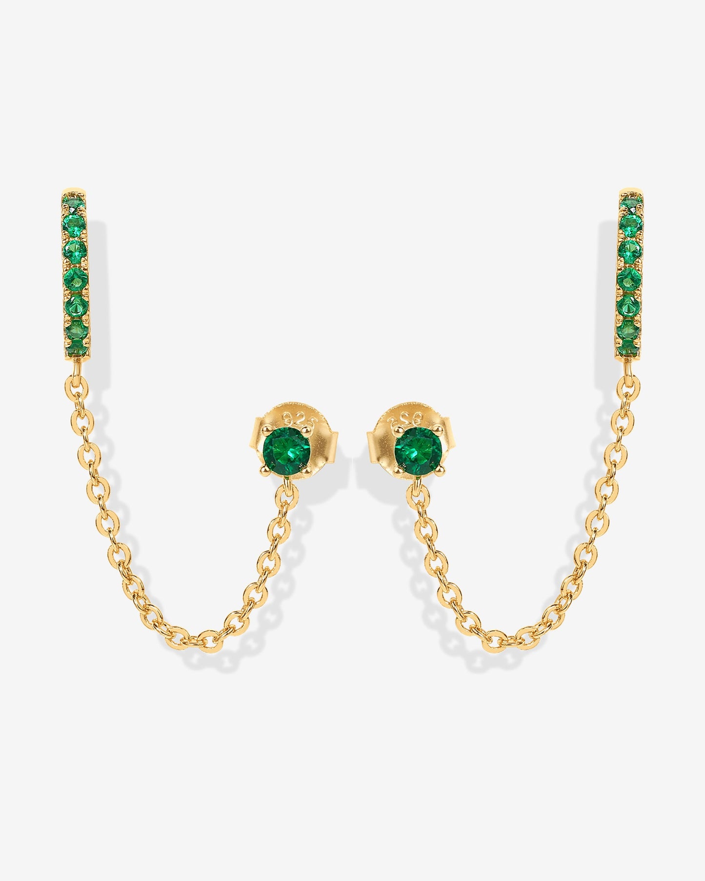 Chained Huggie Hoop with Green CZ Stud